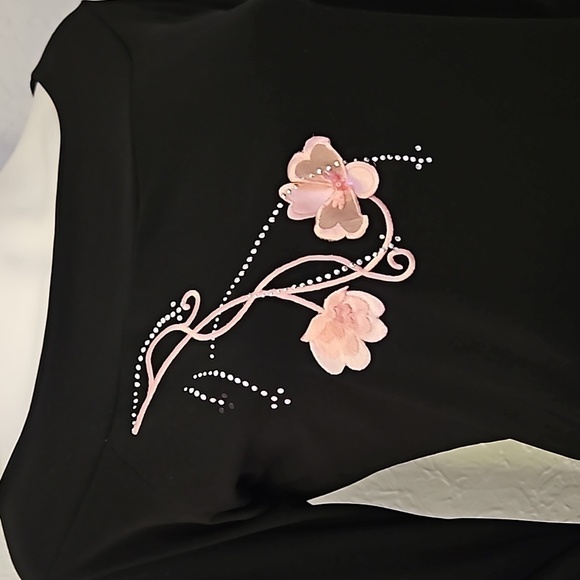 DRESSBARN Coquette Black Pink Floral Long Sleeve Boat Neck Blouse - Picture 4 of 7